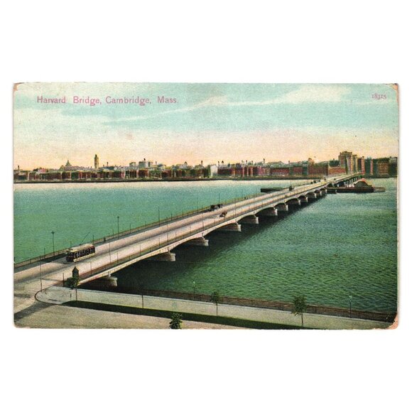 Vintage Harvard Bridge Postcard Cambridge Massachusetts Unused Collectible Water - Picture 1 of 2